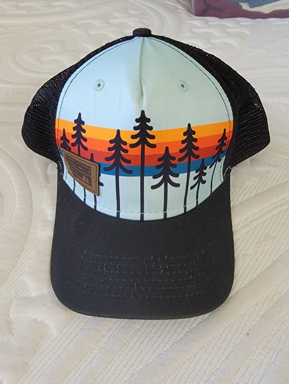 Locale Youth Trucker Hat Forest Design Retro Snap Back Montana Leather Patch